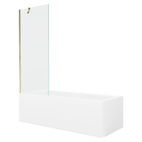 MEXEN/S - Cubik obdĺžniková vaňa 150 x 70 cm s panelom + vaňová zástena 70 cm, transparent, zlat