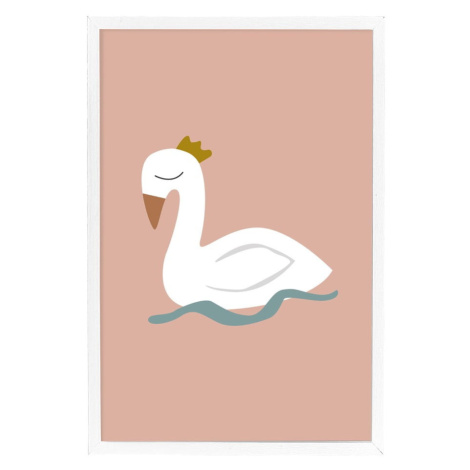 Nástenný plagát v bielom ráme Bloomingville Mini Xander Swan, 45 x 65 cm