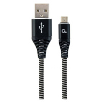 Kábel CABLEXPERT USB 2.0 AM na MicroUSB (AM/BM), 2m, opletený, černo-biely, blister, PREMIUM QUA