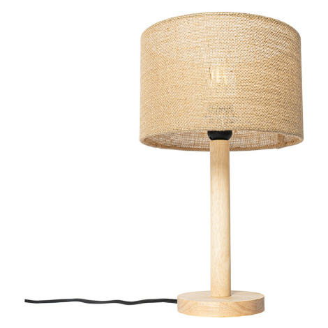 Vidiecka stolová lampa drevená s ľanovým tienidlom natural 25 cm - Mels QAZQA