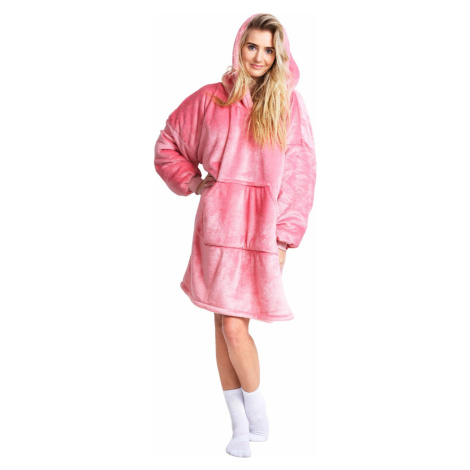 Cozy Noxxiez CH356 Ružová - hrejivá televízna deka s kapucňou pre teenagerov a dospelých