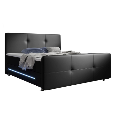 Juskys Pružinová posteľ Oakland 140 x 200 cm umelá koža s matracmi v čiernej farbe