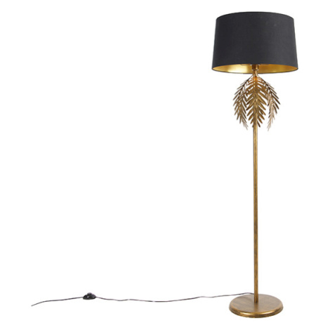 Vintage stojaca lampa zlatá s bavlneným tienidlom čierna - Botanica QAZQA