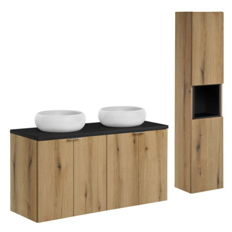 Koupelnová sestava Nova Oak s umyvadly a skříňkami 120 cm dub evoke/černá Comad