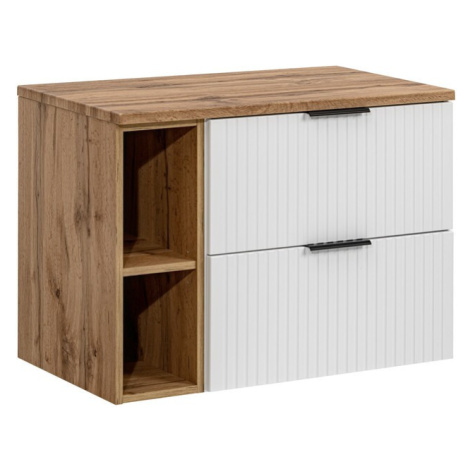 Závěsná skříňka pod umyvadlo Casad s deskou 80 cm bílá/dub wotan Comad