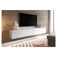 Expedo TV stolík MENDES D 180, 180x30x32, beton/biela lesk + LED