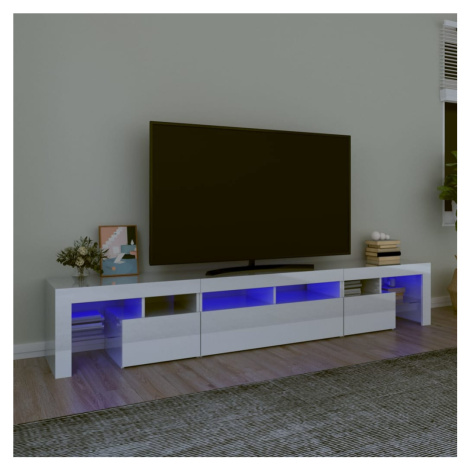 vidaXL TV skrinka s LED svetlami lesklá biela 230x36,5x40 cm