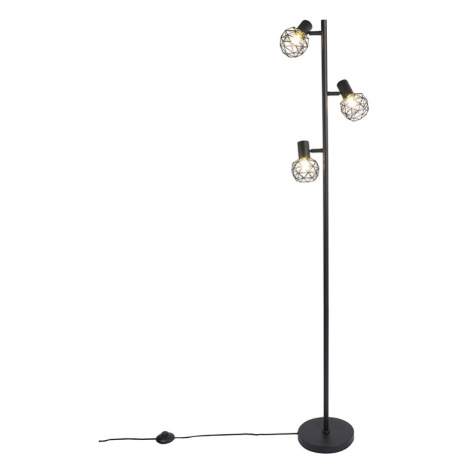 Dizajnová stojaca lampa čierna 3-svetlá nastaviteľná - sieťovina QAZQA
