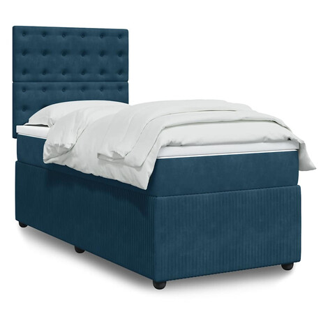vidaXL Posteľný rám boxsping s matracom tmavomodrý 90x190 cm zamat