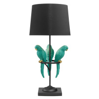 Estila Dizajnová stolná lampa Macaw v čiernej farbe s tromi tyrkysovými figúrami papagájov 75 cm