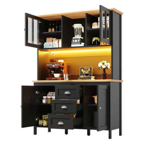 OKWISH VYSOKÁ skrinka 120/40/179 cm čierna s LED osvetlením a zásuvkami z MDF a kovu