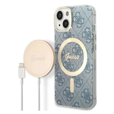 Kryt Guess Case + Charger Set iPhone 14 Plus 6,7" blue hard case 4G Print MagSafe (GUBPP14MH4EAC