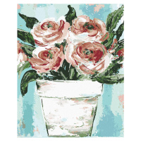 Diamantové maľovanie - RUŽOVE RUŽE V KVETINÁČI (HALEY BUSH) Rámovanie: vypnuté plátno na rám, Ro