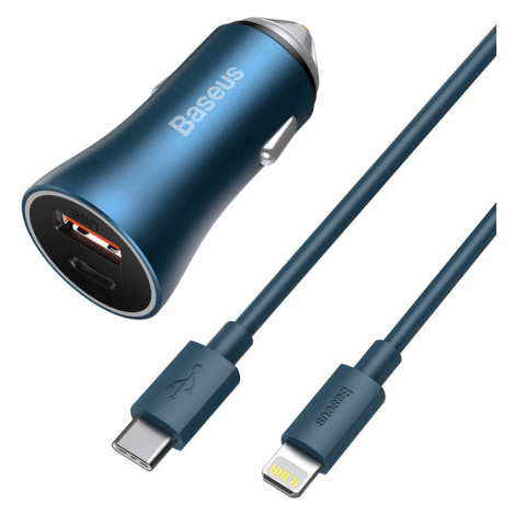 Autonabíjačka BASEUS Contactor Pro Gold 40W + Lightning/USB-C 1.2m modrá