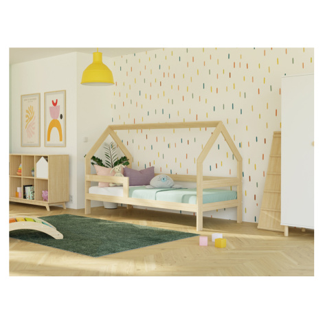 Benlemi Detská drevená posteľ domček SAFE 3v1 so zábranou Zvoľte farbu: Nelakovaná, Zvoľte rozme