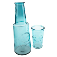 Modrá sklenená karafa s pohárom, 800 ml