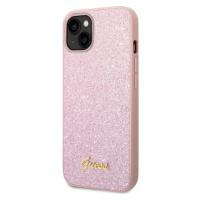 Guess PC/TPU Glitter Flakes Metal Logo Zadný Kryt pre iPhone 14 Max Pink