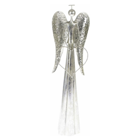 Vianočná kovová LED dekorácia Angel with heart​ strieborná, 17 x 58 cm