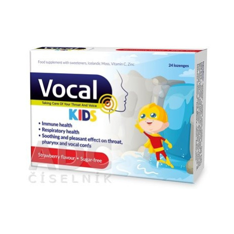 VOCAL KIDS bez cukru s jahodovou príchuťou 24 pastiliek