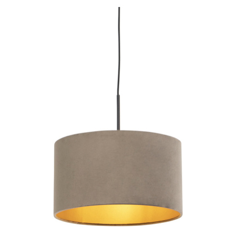 Závesná lampa s velúrovým tienidlom taupe so zlatom 35 cm - Combi