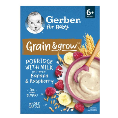 GERBER Kaša mliečna pšenično-ovsená banán a malina 200 g, 6+