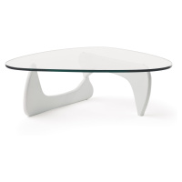 Estila Moderný sklenený konferenčný stolík Dezina oblých tvarov s bielou podstavou 125cm