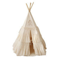 Boho stan teepee s volánky a výšivkou béžový