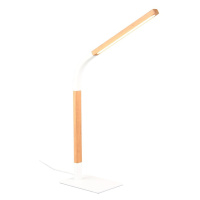 LED stmievateľná stolová lampa v bielej a prírodnej farbe s dreveným tienidlom (výška 73,5 cm) N