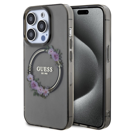 Guess PC/TPU Flowers Ring Glossy Kryt s MagSafe pre iPhone 14 Pro Max, Čierny