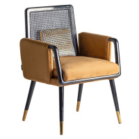 Estila Art deco stolička Brilon so zlatým zamatovým čalúnením a čiernou konštrukciou z dreva 84c