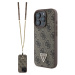 Guess 4G Strass Metal Logo Kryt s Popruhom pre iPhone 16 Pro, Hnedý