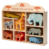 Drevené divoké zvieratká na poličke 24 ks Safari set Tender Leaf Toys krokodíl slon zebra antilo