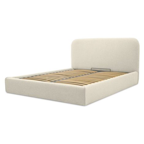 Krémovobiela čalúnená dvojlôžková posteľ s úložným priestorom s roštom 140x190 cm Sea – Scandic