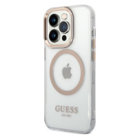 Plastové puzdro Guess na Apple iPhone 14 Pro Max GUHMP14XHTRMD Transparent MagSafe zlaté