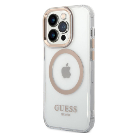 Plastové puzdro Guess na Apple iPhone 14 Pro Max GUHMP14XHTRMD Transparent MagSafe zlaté
