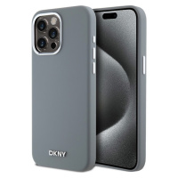 DKNY Liquid Silicone Silver Metal Logo Magsafe Zadný Kryt pre iPhone 15 Pro Max Grey