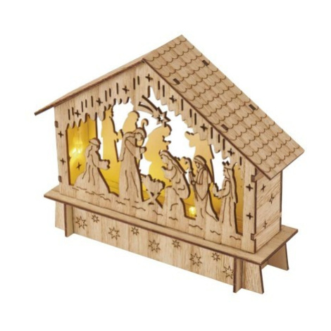 Drevený LED vianočný betlehem s časovačom Bethle 15 cm teplá biela EMOS