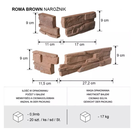 Betónový Obkladový Kameň Roma Brown Rohový MERKURY MARKET