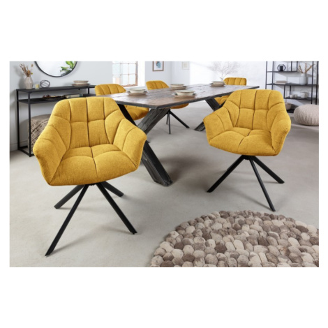 Estila Moderná otočná jedálenská stolička Mariposa so žltým čalúnením a čiernymi kovovými nohami