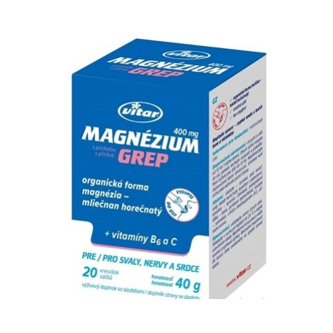 VITAR Magnézium 400 mg + vitamíny B6 a C vrecúška s príchuťou grepu 20 ks