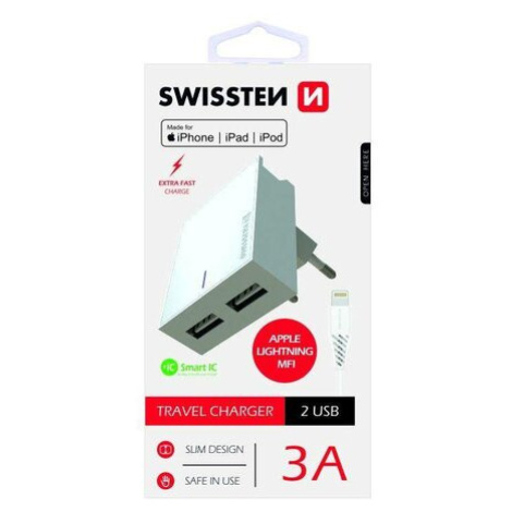 SWISSTEN Adaptér 230V/3A 2xUSB + MFI lightning kábel 1,2 m