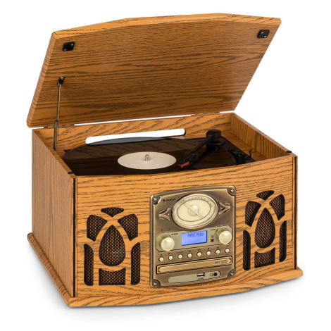 Auna NR-620, DAB, stereo systém, drevo, gramofón, DAB+, prehrávač CD, hnedý