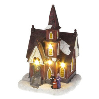 Dekorácia MagicHome Vianoce, Kostol, 4 LED teplá biela, 3xAA, interiér, 12,50x12,30x18 cm