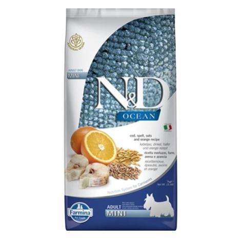 Farmina N&D dog OCEAN (AG) adult mini, codfish, spelt, oats & orange 7kg