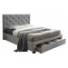Moderná posteľ s úložným priestorom, sivá látka, 180x200, SANTOLA
