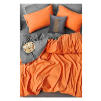 Oranžovo-sivé predĺžené štvordielne bavlnené obliečky na dvojlôžko s plachtou 200x220 cm – Mila 