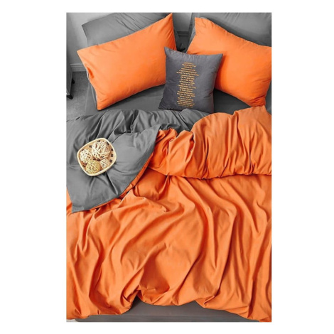 Oranžovo-sivé predĺžené štvordielne bavlnené obliečky na dvojlôžko s plachtou 200x220 cm – Mila  Mila Home