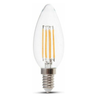 Žiarovka sviečková LED Filament Clear E14 4W, 6400K, 400lm, VT-1986 (V-TAC)