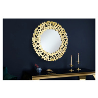 Estila Art deco závesné zrkadlo Flovia okrúhleho tvaru so zlatým kovovým rámom vytvoreným z okrú