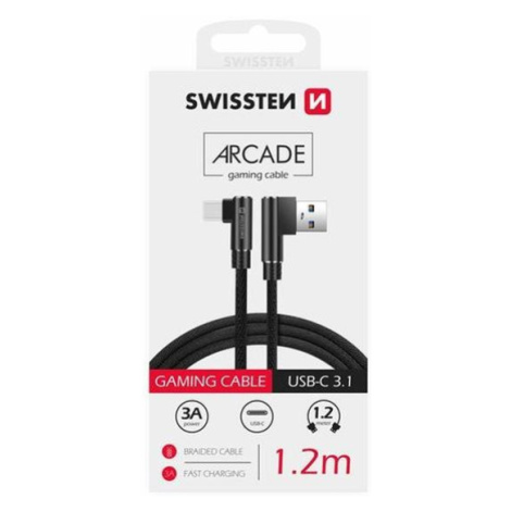 SWISSTEN TEXTILNÝ DÁTOVÝ KÁBEL ARCADE USB / USB-C 1,2 M ČIERNY